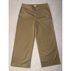 Daily Ritual Womens Sz 10 Khaki Tan Wide Leg Cropped Chino‎ Pants Stretch Causal